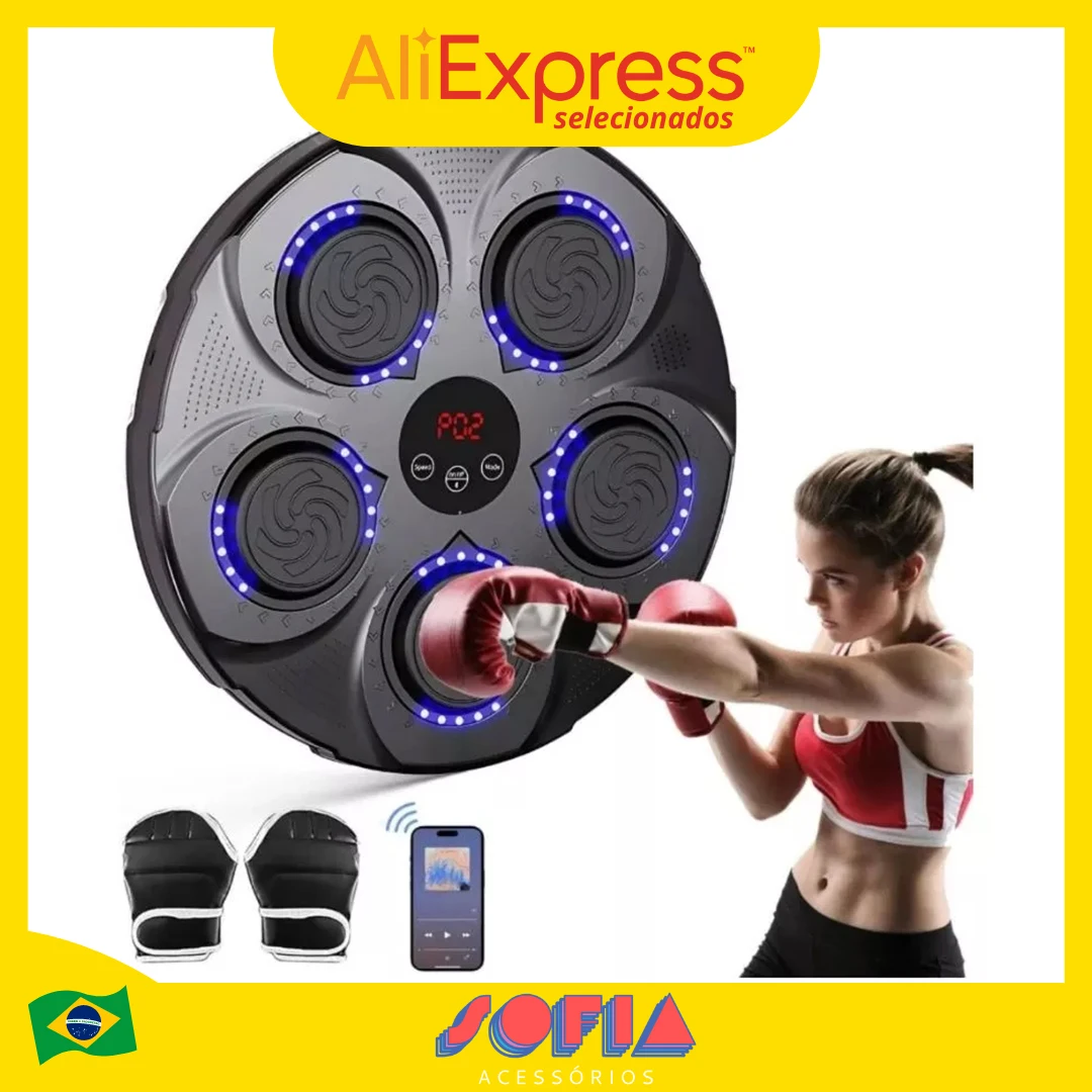 Rechargeable Bluetooth Musical Boxing Machine with Glove and Cable-Lights that Turn On at the Rhythm of Music for Fun Workout