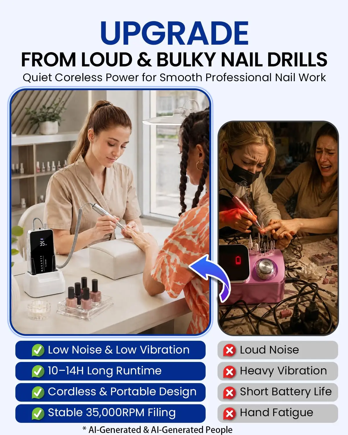 Makartt 35000RPM Nail Drill Cordless Electric Manicure Pedicure Kit Professional E File for Acrylic Gel Nails with Drill Bits view 2