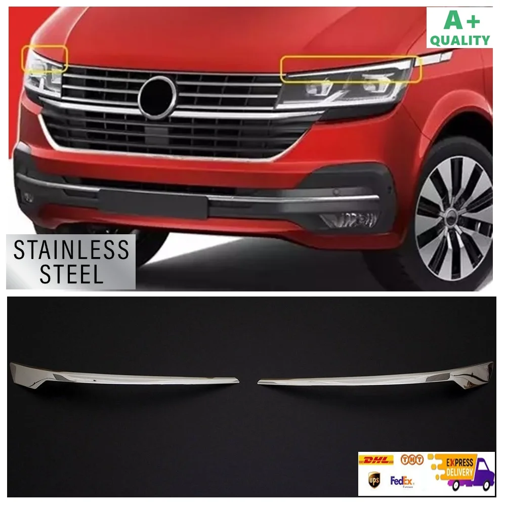 

For VW T6.1 Transporter Chrome Headlight Upper Trim 2 Pcs 2020-2023 Models. Stainless Steel. A + Quality. Car Accessories Tuning