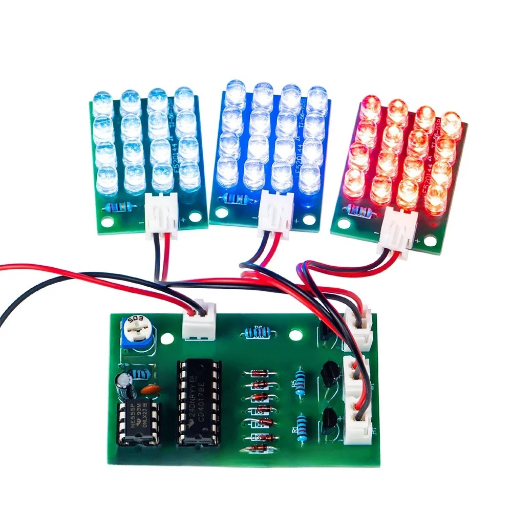 CD4017 + NE555 czerwony biały niebieski LED produkcja światła wodnego zestaw do samodzielnego montażu spawanie nauka moduł elektroniczny części zamienne TJ-56-715 DC 12V — zdjęcie 2
