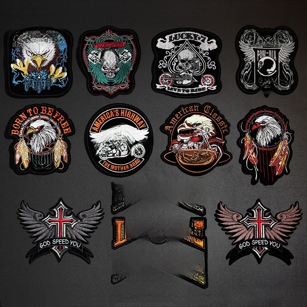 AliExpress NiHi Patches Punk Eagle Claw Live Riding Skull Embroidery Patch Clothing Iron Bicycle Sticker Emblem Stripe Sticker