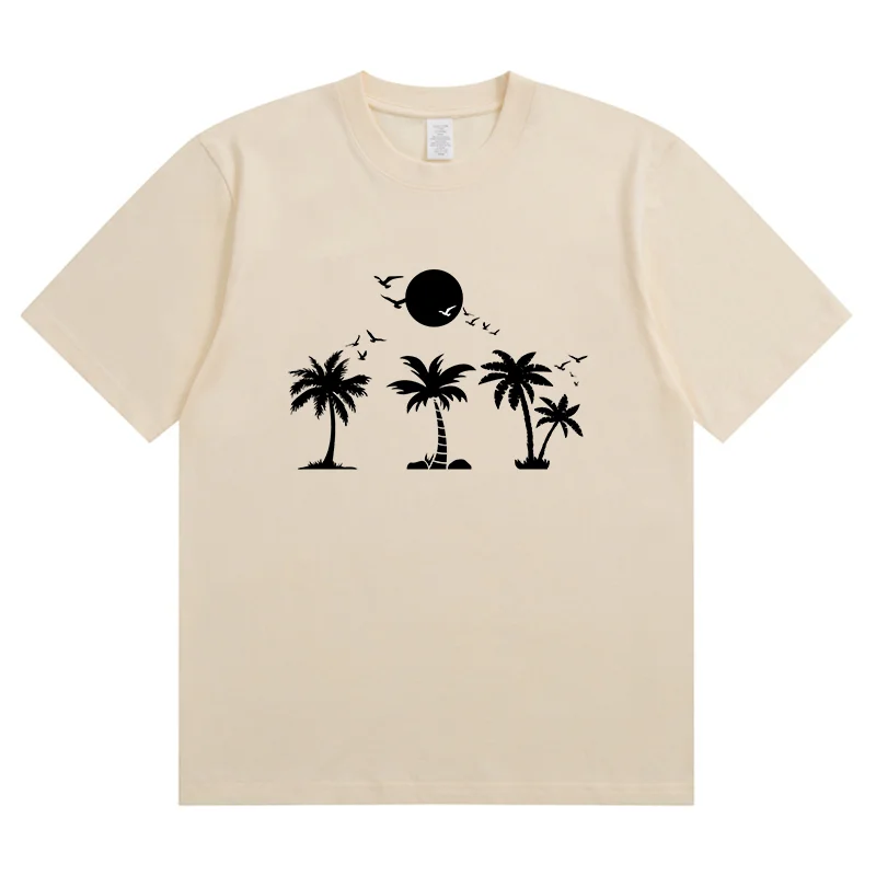 Summer New Summer Sunset Seagull Coconut Tree Fashion Sports Women's T-Shirt Harajuku Graphic Clothing Women's Top,Drop Ship