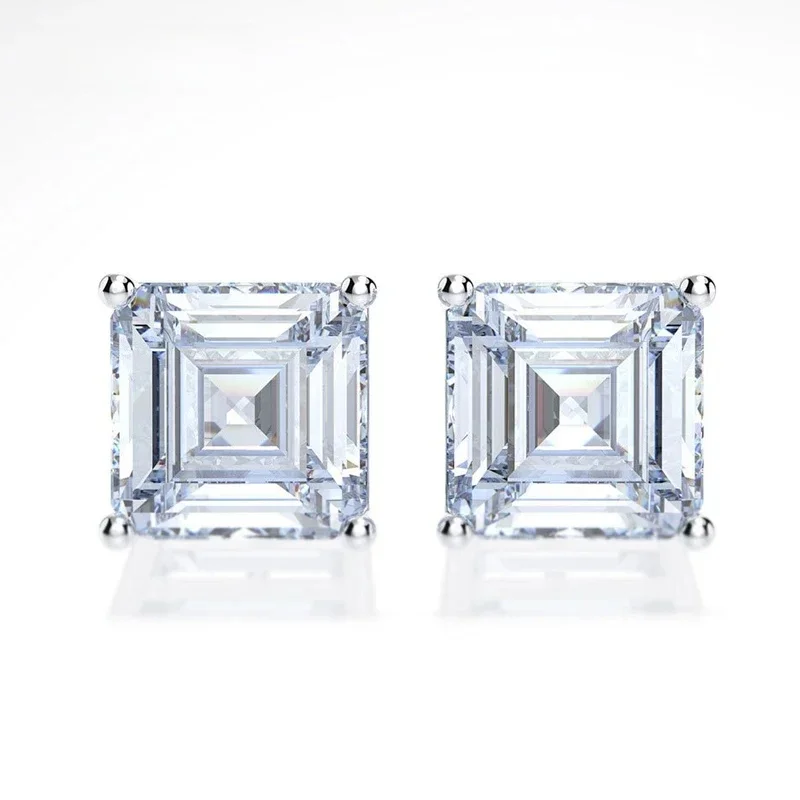 OEVAS Classic 100% Srebro Próby 925, Kolczyki Sztyfty z Diamentami Wysokowęglowymi 7*7MM, Damska Biżuteria Hurtowa — zdjęcie 2