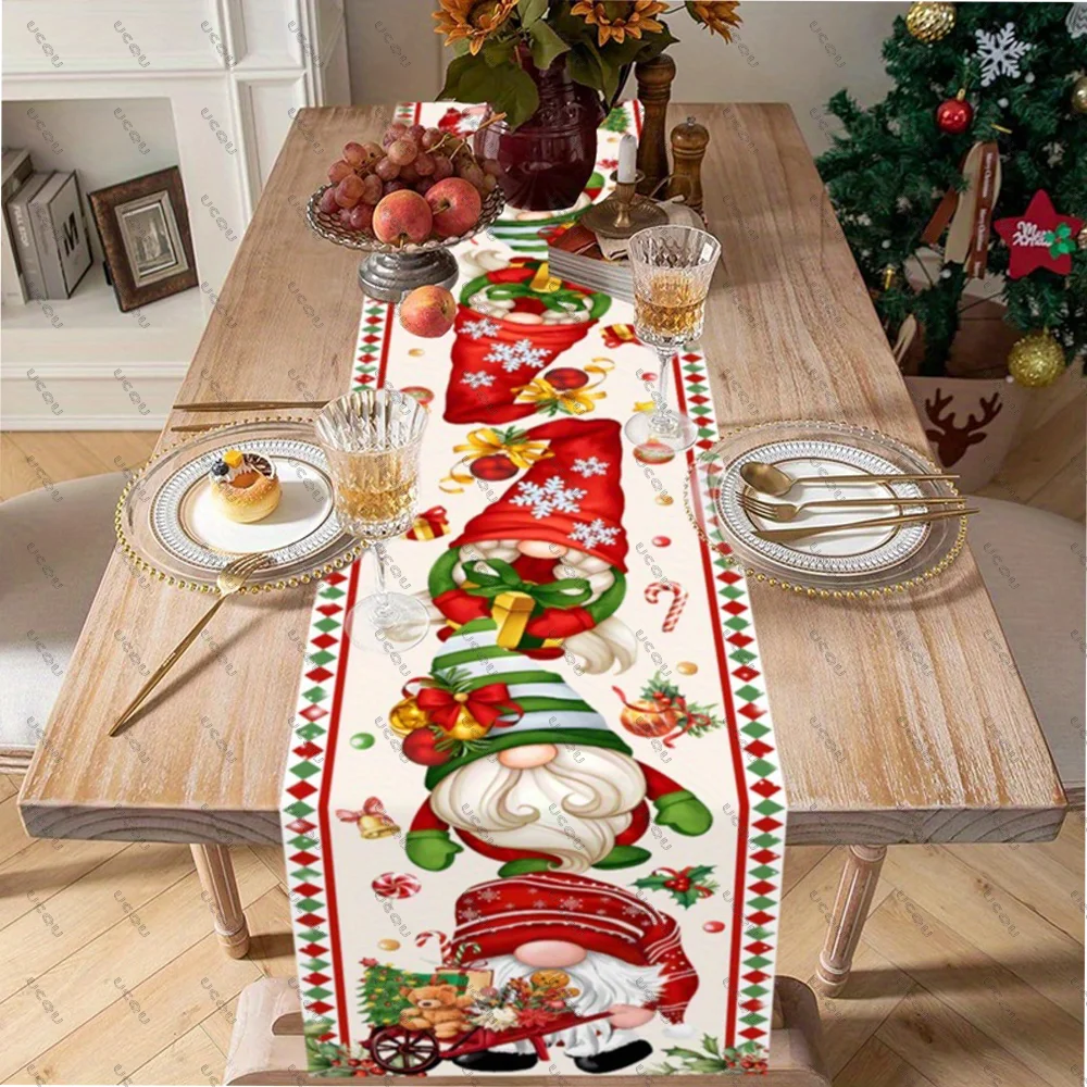 Gnome Style Christmas Table Runner Bohemian Holiday Decorative Tablecloth Flag Family Party Rectangular Kitchen Santa Claus Gift
