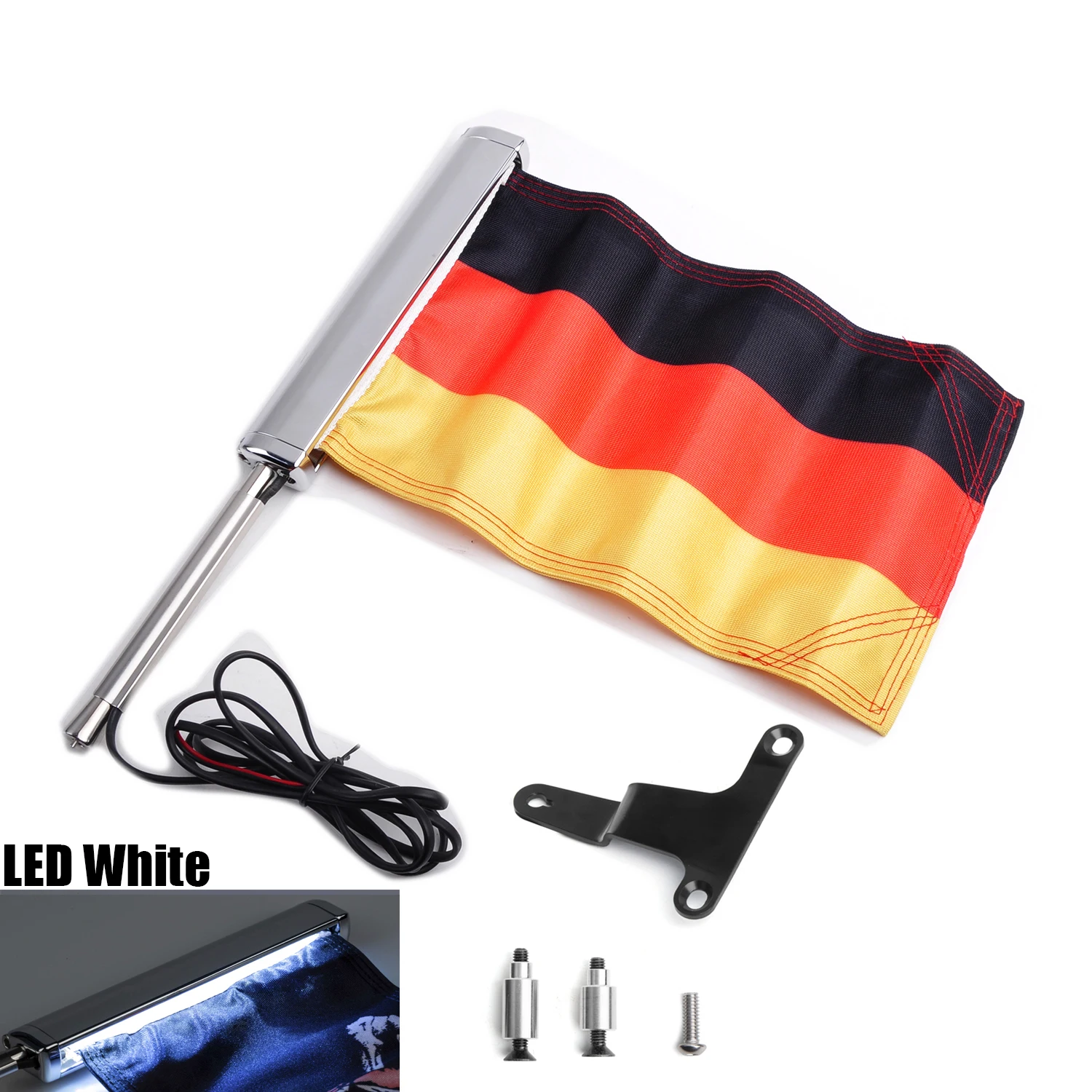 Motocicleta Flagpole Decoração LED Kit, Bagagem de Passageiros Gadgets, German Tour Group, Asa Dourada, GL1800, Decoração