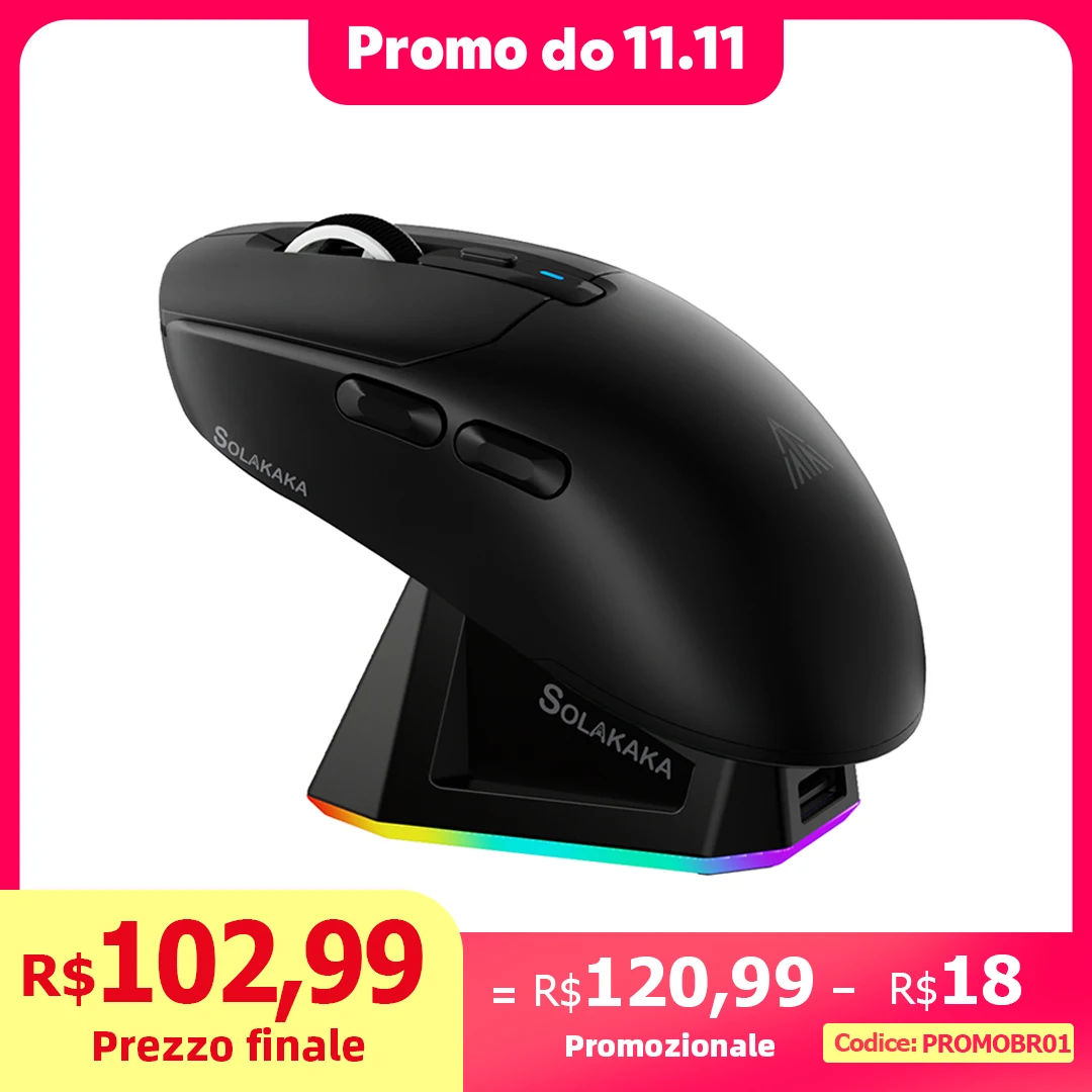 

Трехрежимная беспроводная мышь SOLAKAKA SM820, магнитная перезаряжаемая док-станция RGB PAW3311, беспроводная игровая мышь с разрешением 24000 точек на дюйм, сверхлегкая
