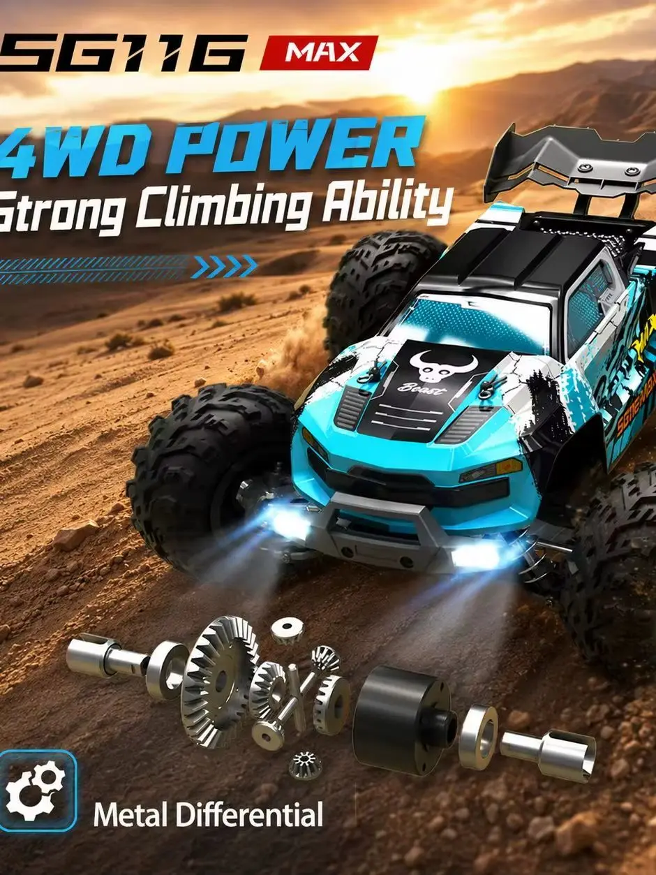 ZNLYRION 4WD RC Auto 1:16 SG116MAX/PRO Bürstenlos 80KM/H Hochgeschwindigkeits-Offroad-Monstertruck 2,4GHz Ferngesteuertes Auto mit LED-Licht für Kinder und Erwachsene