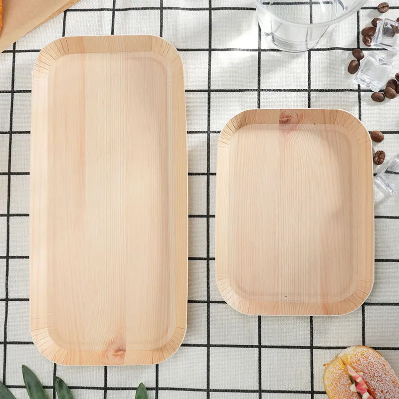 Disposable Plates Vegetable Plates Wood Grain Paper Cake Dish Disposable Dishes Disposable party trays Disposable Tableware