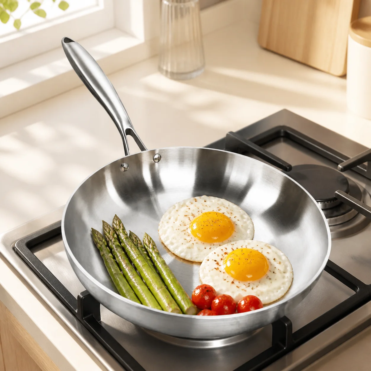Professional 304 Stainless Steel Frying Pan Tri-Ply Uncoated Skillet for Searing and Daily Cooking Best 2026