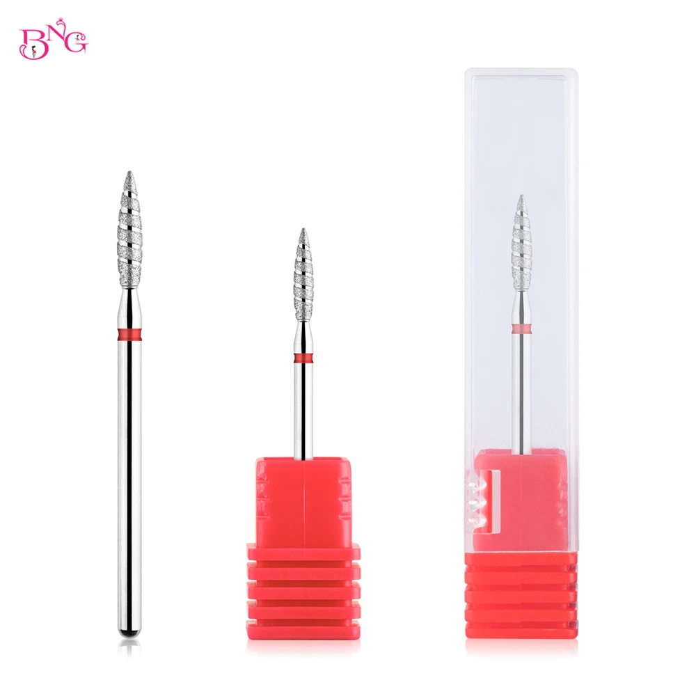 BNG 5Pcs Tornado Flame Diamond Nail Drill Bit 3/32 Shank Manicure Fits Rotary Burr Drill Akcesoria Spiral Nail Mills Tools