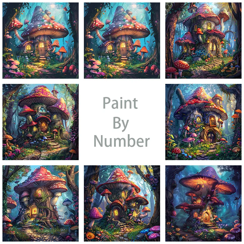 

Orfon Paint by number Abstract Mushroom House DIY Digital Painting on Canvas Abstract Gift Home Decor