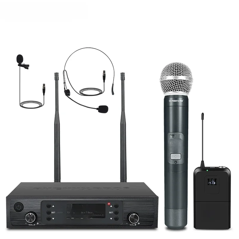 Phenyx Pro Sistema de microfone sem fio de canal duplo sem fio com portátil/mochila/fone de