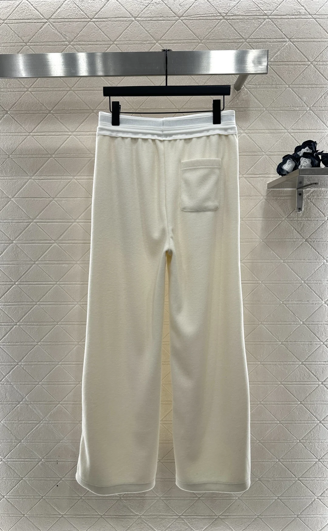 

Women's new product: suede casual woven tape, wool high waisted wide leg pants, waist elastic woven tape and drawstring pants