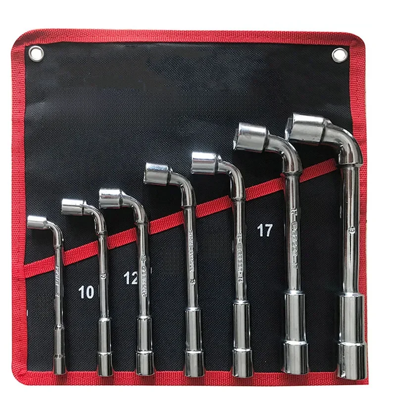 Clé à douille coudée de Type L, avec trou traversant, clé à cliquet de voiture, réparation de tuyaux, jeu d'outils, 7 pièces