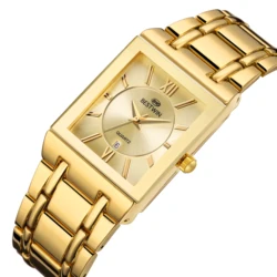 WWOOR-Reloj de pulsera de cuarzo y acero inoxidable para hombre, cronógrafo masculino cuadrado a prueba de agua, color dorado, oro