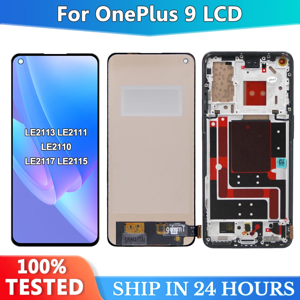 6.55\'\' Tested Screen For OnePlus 9 LE2113 LE2111 LCD Display Touch Screen Digitizer Assembly Replacement For 1+9 LCD With Frame