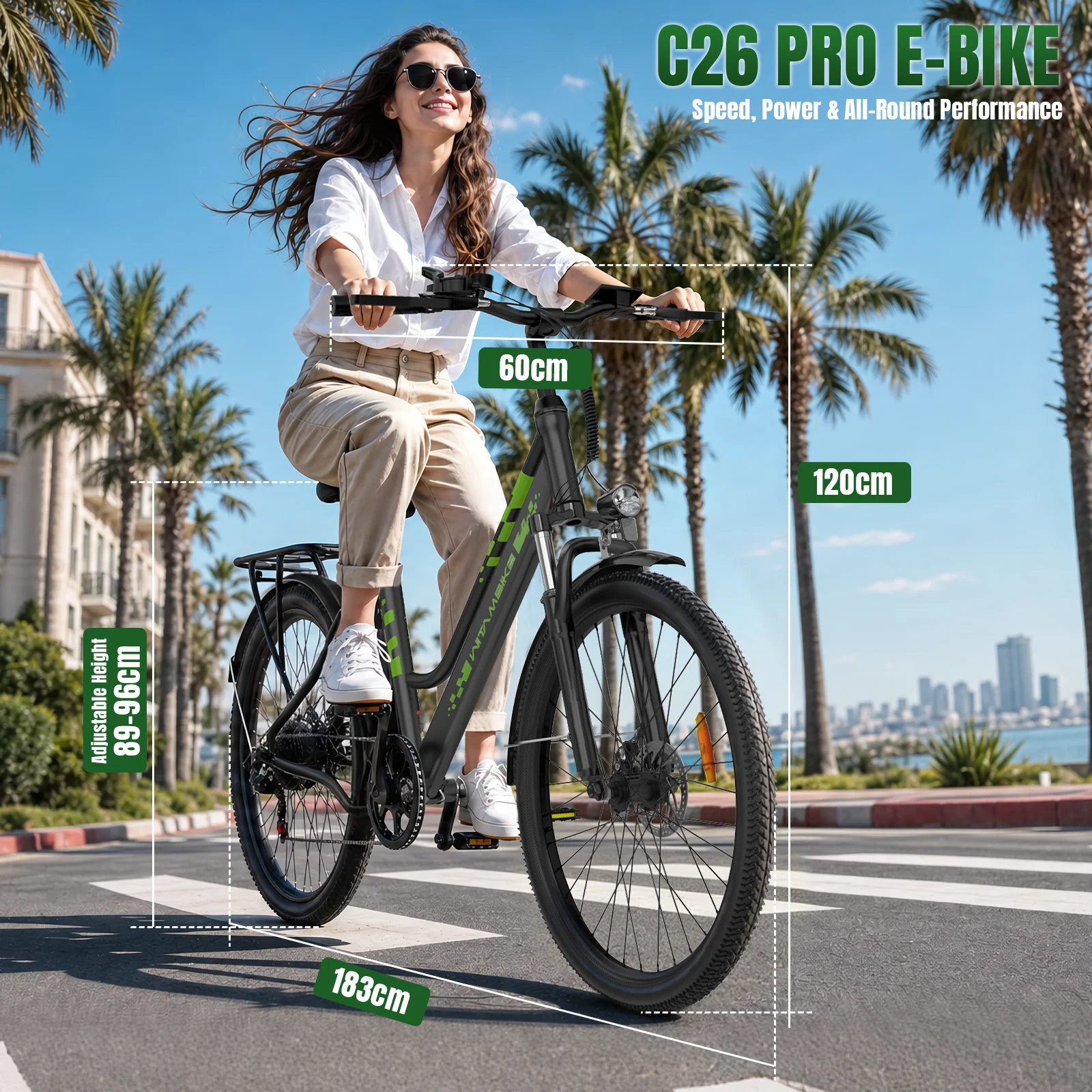 [EU-Lager & hergestellt in Europa] Zylvro WITAMBIKE C26 PRO E-Bike mit COC-Zertifizierung, 250W bürstenloser Motor, 36V 20Ah abnehmbarer Akku, 26" City Commuter E-Bike, Shimano 7-Gang-Schaltung,