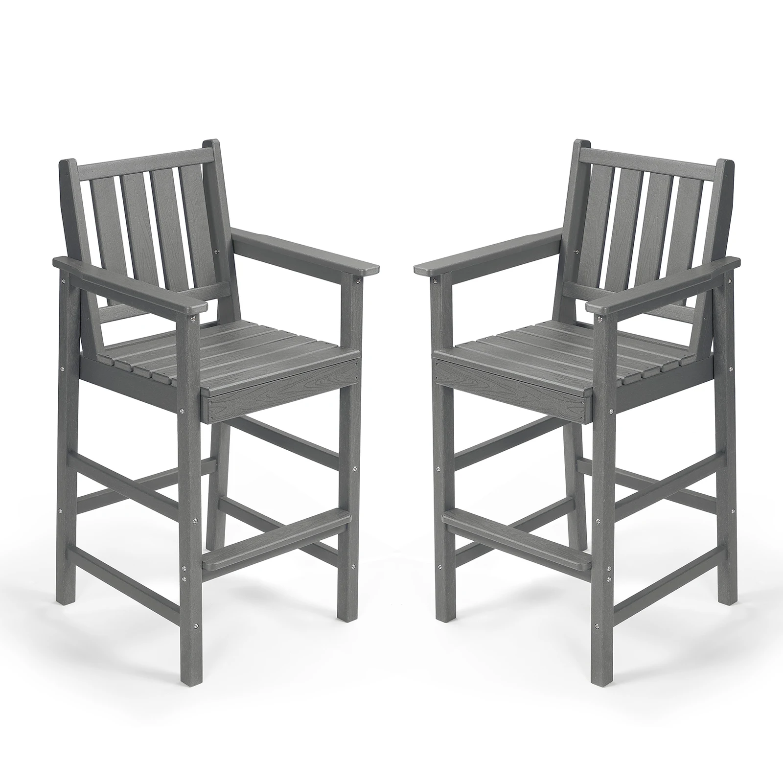 

Комплект из 2 высоких барных стульев SeeHill Smoke Gray Adirondack, барные стулья из HDPE с подставкой для ног, стулья для патио, террасы, бассейна
