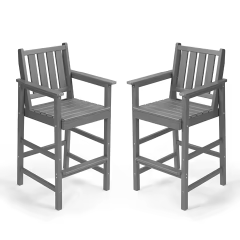 SeeHill Smoke Gray Tall Adirondack Bar Chairs Set of 2, HDPE Bar Stools w/Footrest, Patio Chairs for Deck, Pool