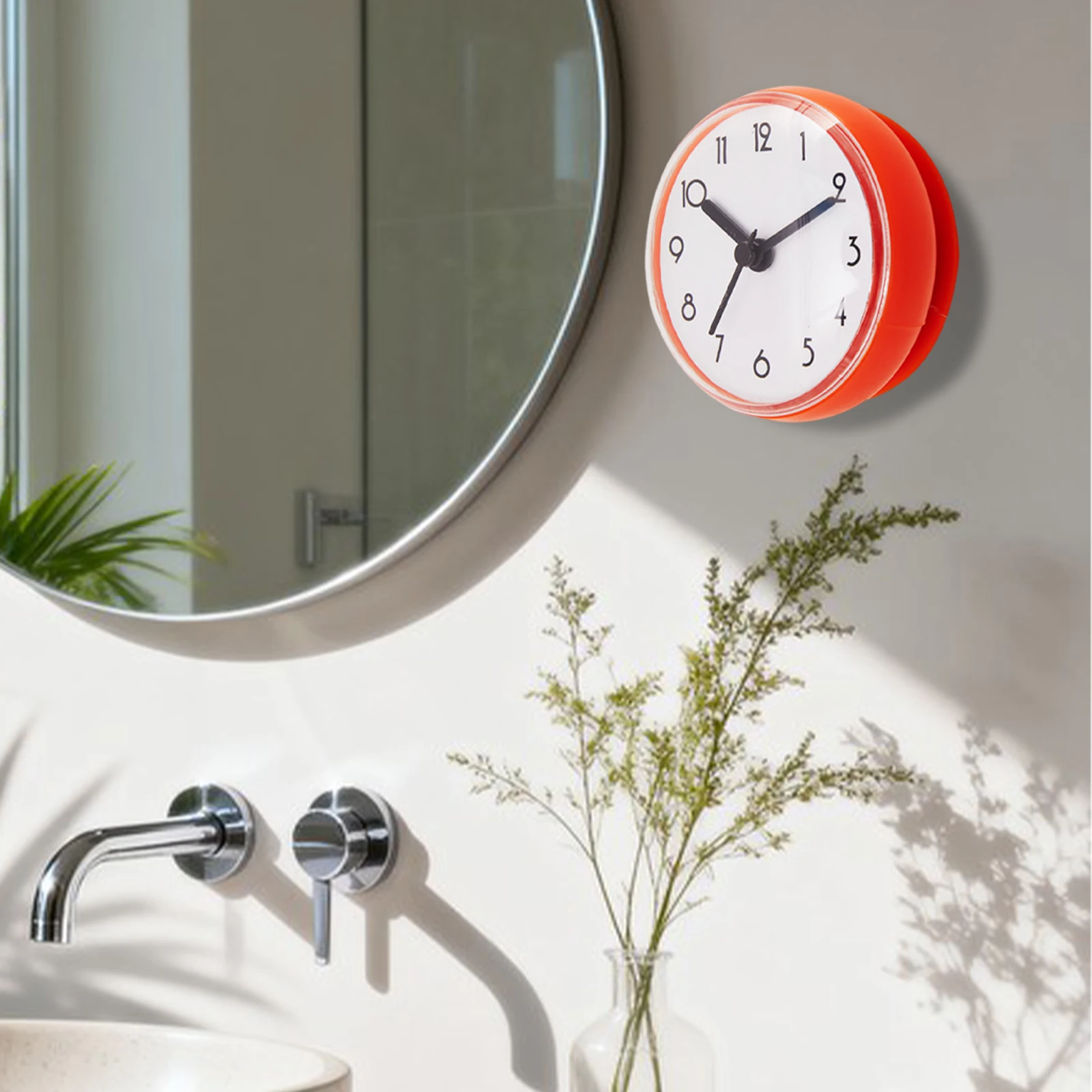 3Inch Bathroom Shower Clock with Suction Cup Waterproof Round Small Silent Clock for Home Living Room Kitchen Supplies