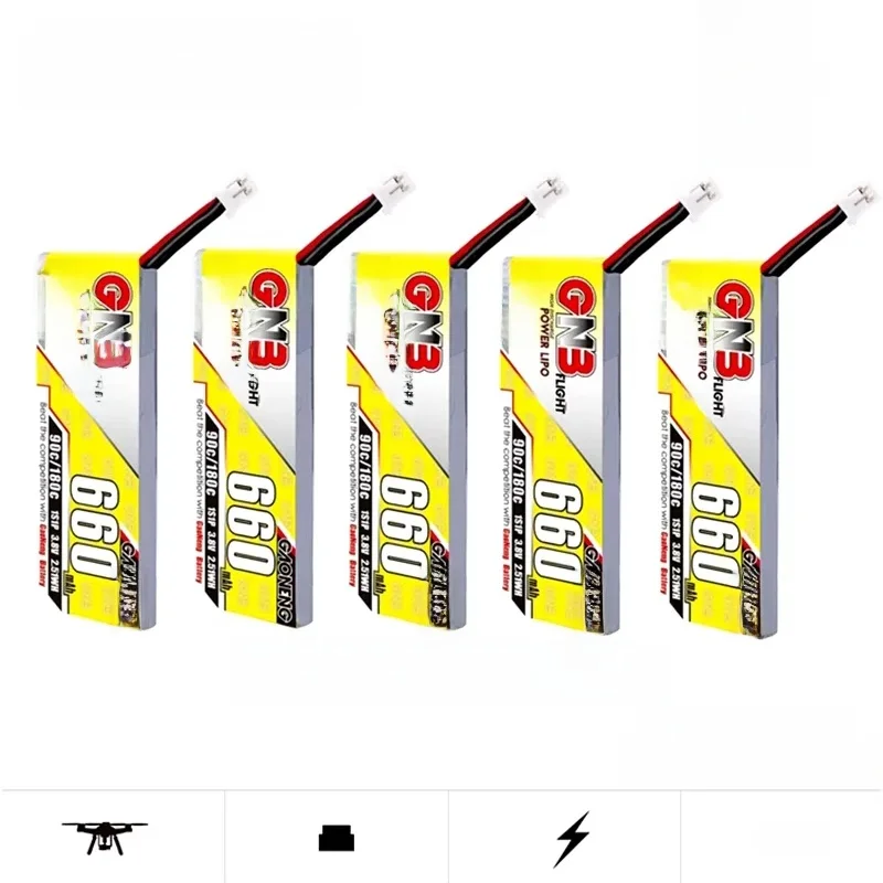 Gaoneng-Batterie Lipo avec Prise PH2.0, Emax Tinyhawk King Kong Ldarc TINY7, GNB 660mAh 3.8V 1S 90C/180C HV 4.35V, 1-10 Pièces