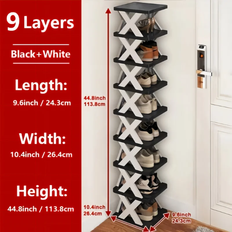 9 Tier Narrow Shoe Rack, Small Vertical Shoe Stand, Space Saving DIY Free Standing Shoes Storage Organizer for Entryway
