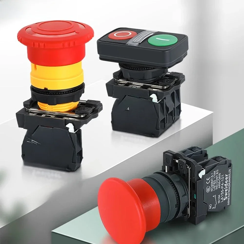 XB4 Podwójny przełącznik przyciskowy ze światłem 22 mm Przycisk zatrzymania awaryjnego Chwilowy samoresetujący przełącznik przyciskowy Mushroom Power 10A — zdjęcie 2
