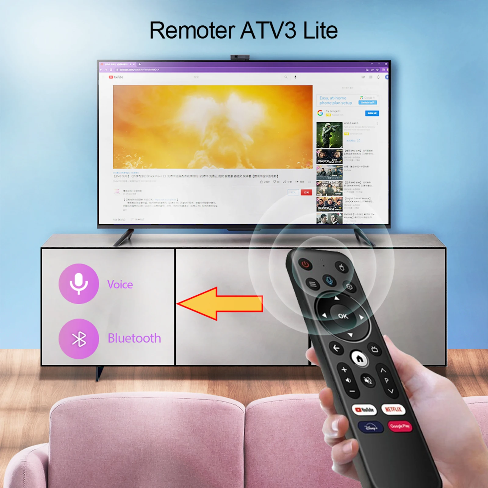 BOXPUT Remoter ATV3 Lite Wireless BT Voice Remote Controller Only Support Pairings with iATV Q3 Android TV Stick