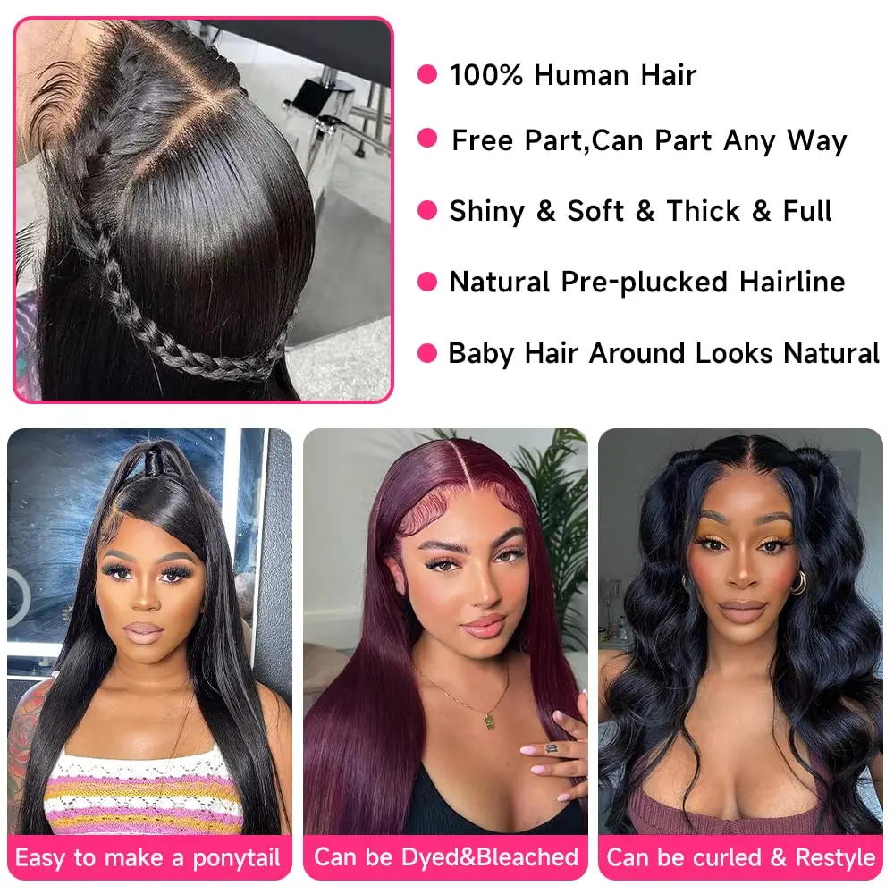 38 Inch Long Straight 13x4 HD Lace Front Wigs Bone Straight Brazilian Human Hair Wig For Women 200 Density 13x6 Lace Frontal Wig