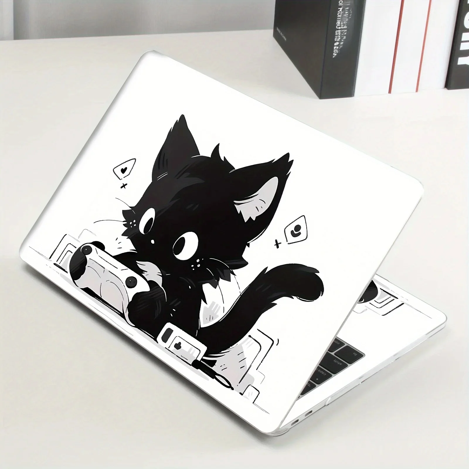 Bricolage 1 lot de 2 autocollants pour ordinateur portable sur le thème du chat de jeu, autocollants pour coque d'ordinateur portable de 12 à 15.6 pouces, en matériau PVC,