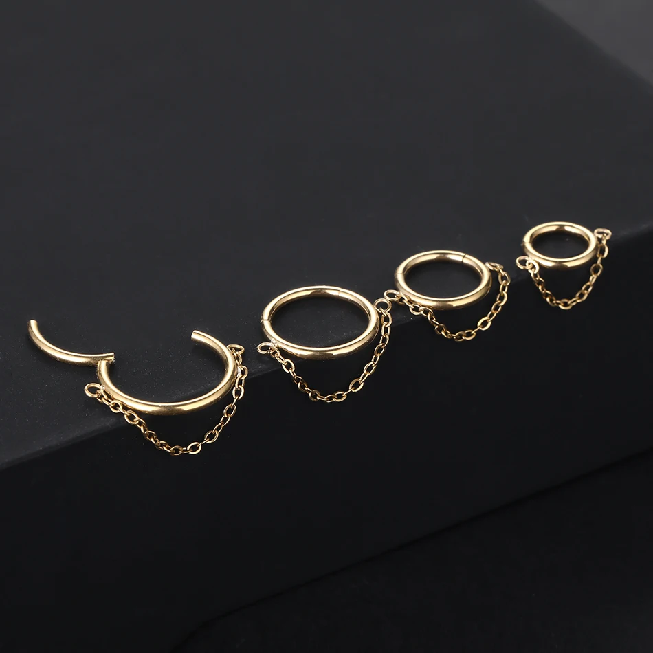 6-12mm Hinged Segment Clicker Septum Ring with Chain Stainless Steel Nose Ring Cartilage Earring Lobe Helix Piercing Body Jewery