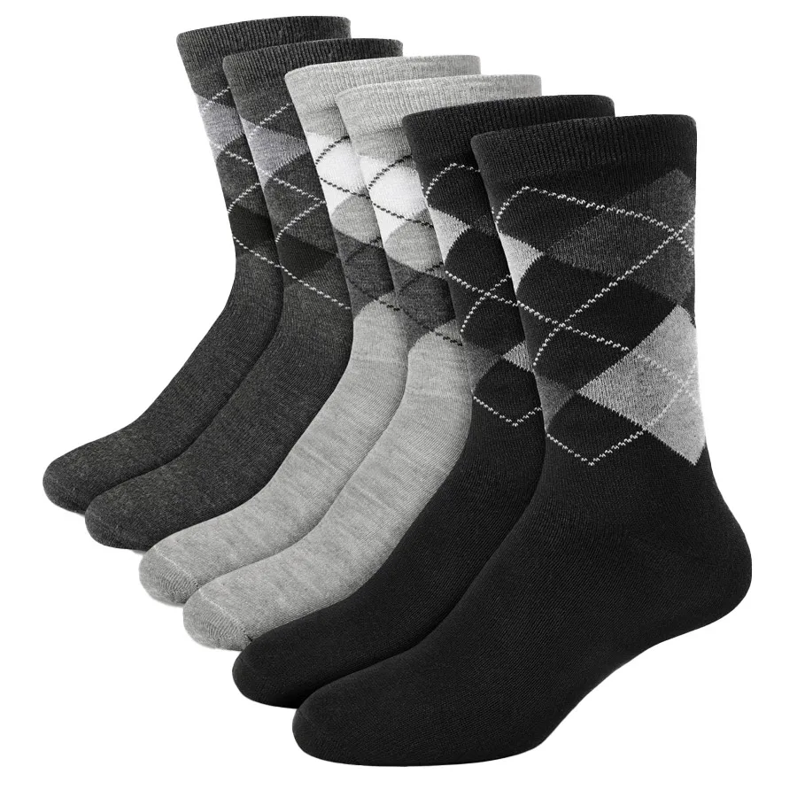 5/1 Pairs Unisex All Seasons Diamond Pattern Crew Socks, Comfort Breathable for EU38-44, Fathers Day Holiday Gift for Seniors