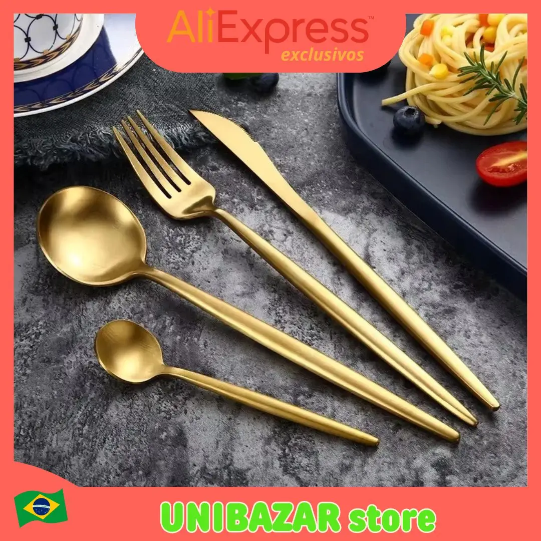 Stainless Steel Golden Cutlery Set, Knife, Fork, Spoon, Cutlery, Cutlery, Festival Kitchen, Dinnerware Gift, 24PCs Luxury