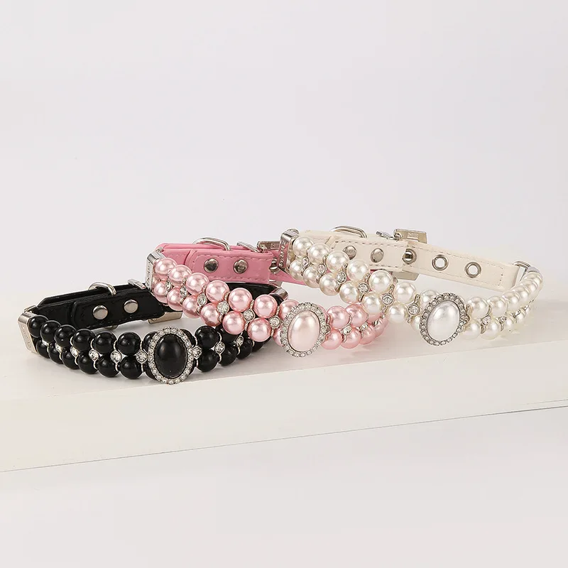 

Pet Pearl Collar with Rhinestones – Adjustable Elegant Necklace for Small Dogs & Cats