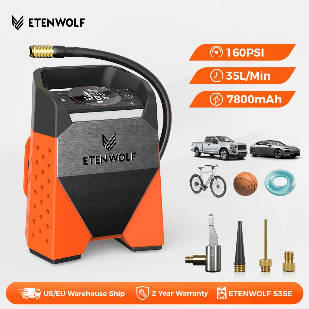 ETENWOLF ZEPHYR S3C Portable Air Compressor 100% Duty Cycle Car Tire Inflator 7800mAh for Cars, Motorcycles, Bicycles Balls