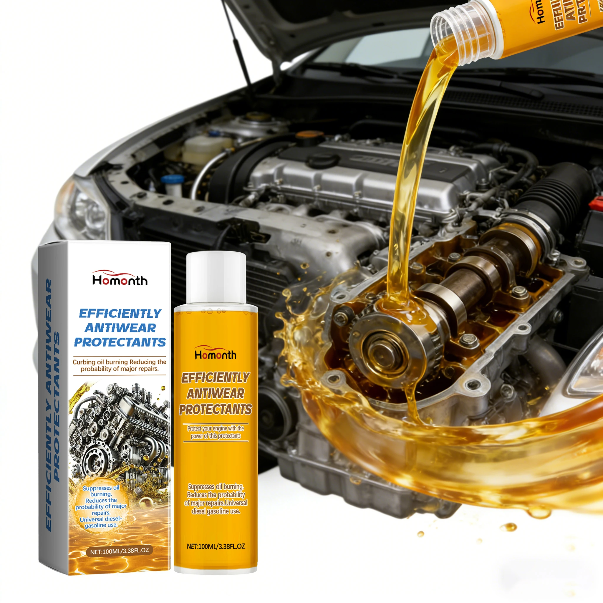 

100 г. Защитное средство для двигателя от износа, предотвращает окисление, улучшает производительность, обеспечивает длительную смазку, очищает и обеспечивает поддержание состояния двигателя.