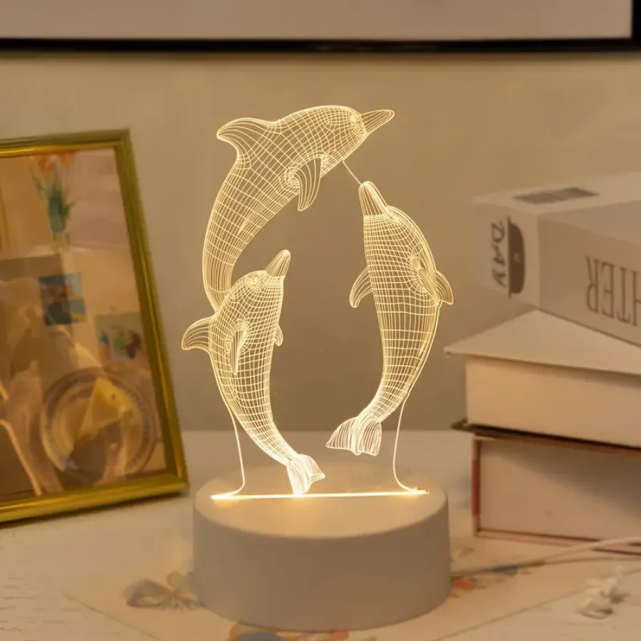 A 3D dolphin dancing night light, room living room table table atmosphere light, holiday gifts