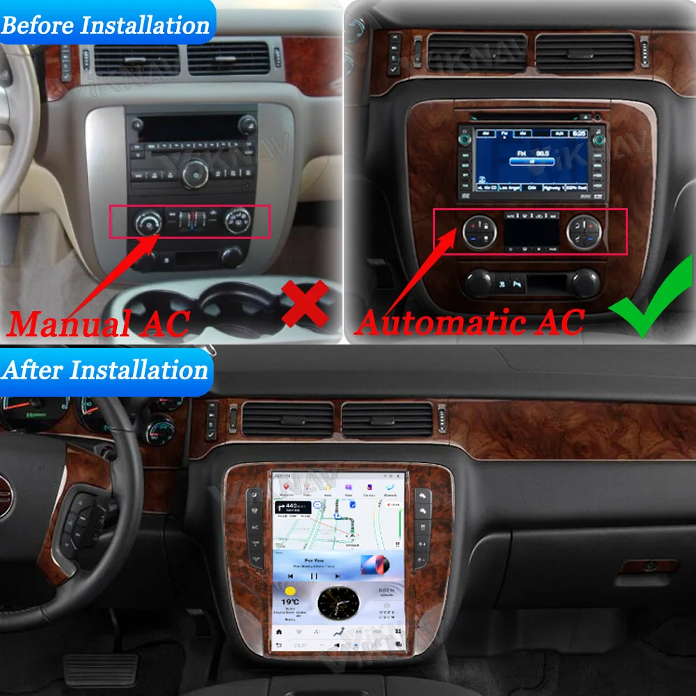 Viknav Upgrade Android 12.1 Inch Car Radio For GMC-Yukon/Chevy Suburban Tahoe Auto AC 2007-2013 GPS Navigation Multimedia Player