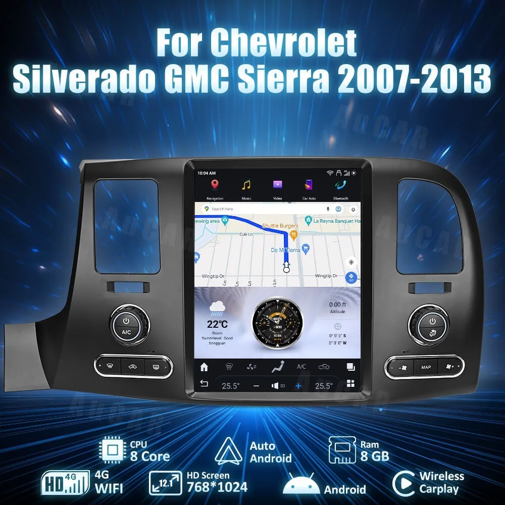 

Автомагнитола AuCar 12.1'' с Android 13, GPS-навигацией для GMC Sierra Chevrolet Silverado 2007-2013, сенсорный экран, автостереосистема
