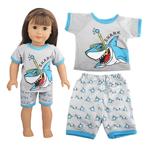Roupas de boneca pijamas para 43cm bebê recém-nascido e americano 18 Polegada menina boneca unicórnio tubarão dos desenhos animados roupas terno para geração boneca 8 principais vendas material boneca - №4