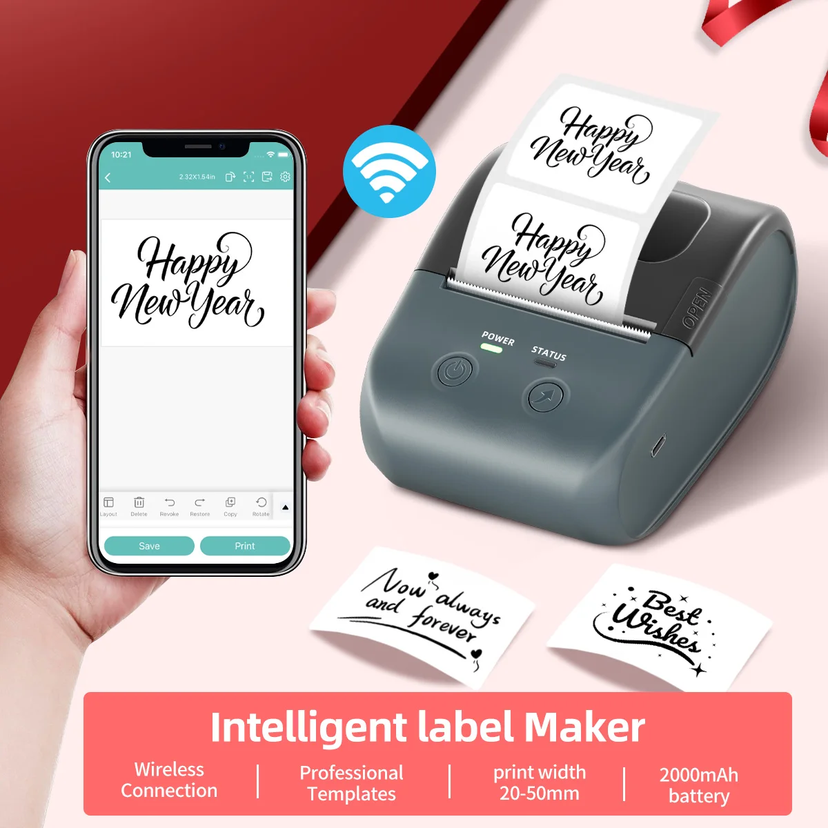 Stampante termica Stampante per etichette portatile Mini stampante per adesivi wireless con taglierina Produttore di etichette per prezzi con nome di codice a barre fai-da-te