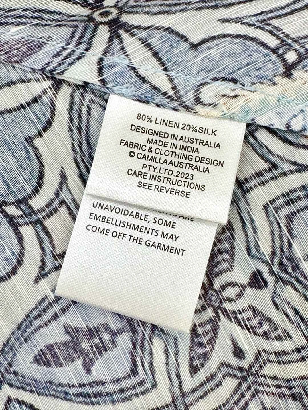 فستان نسائي قصير بطباعة أزرق حريري حقيقي 100% فستان صيفي أسترالي للشاطئ بوهو شيك مصمم بأكمام منتفخة ماسية