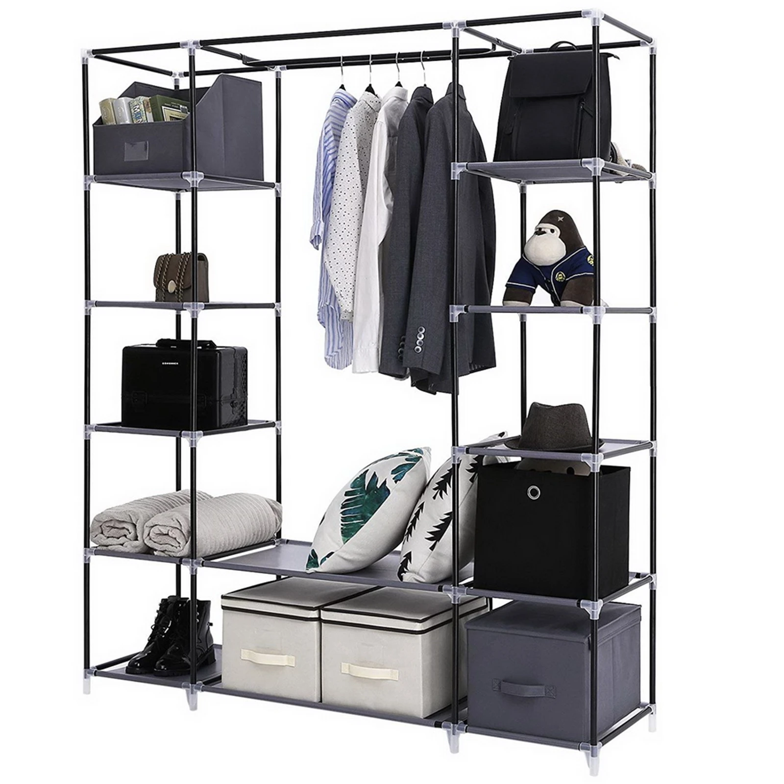 Non-Woven factory 5 Layers 12 compartment Dustproof Wardrobe High Capacity bookshell Open Simple Assembly Storage Cabinet