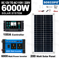 6000W Solar Power Supply 800W Panel 100A Controller 12V DC to AC 110V/220V Alligator Clips Cigarette Lighter for Car Boat CE FCC