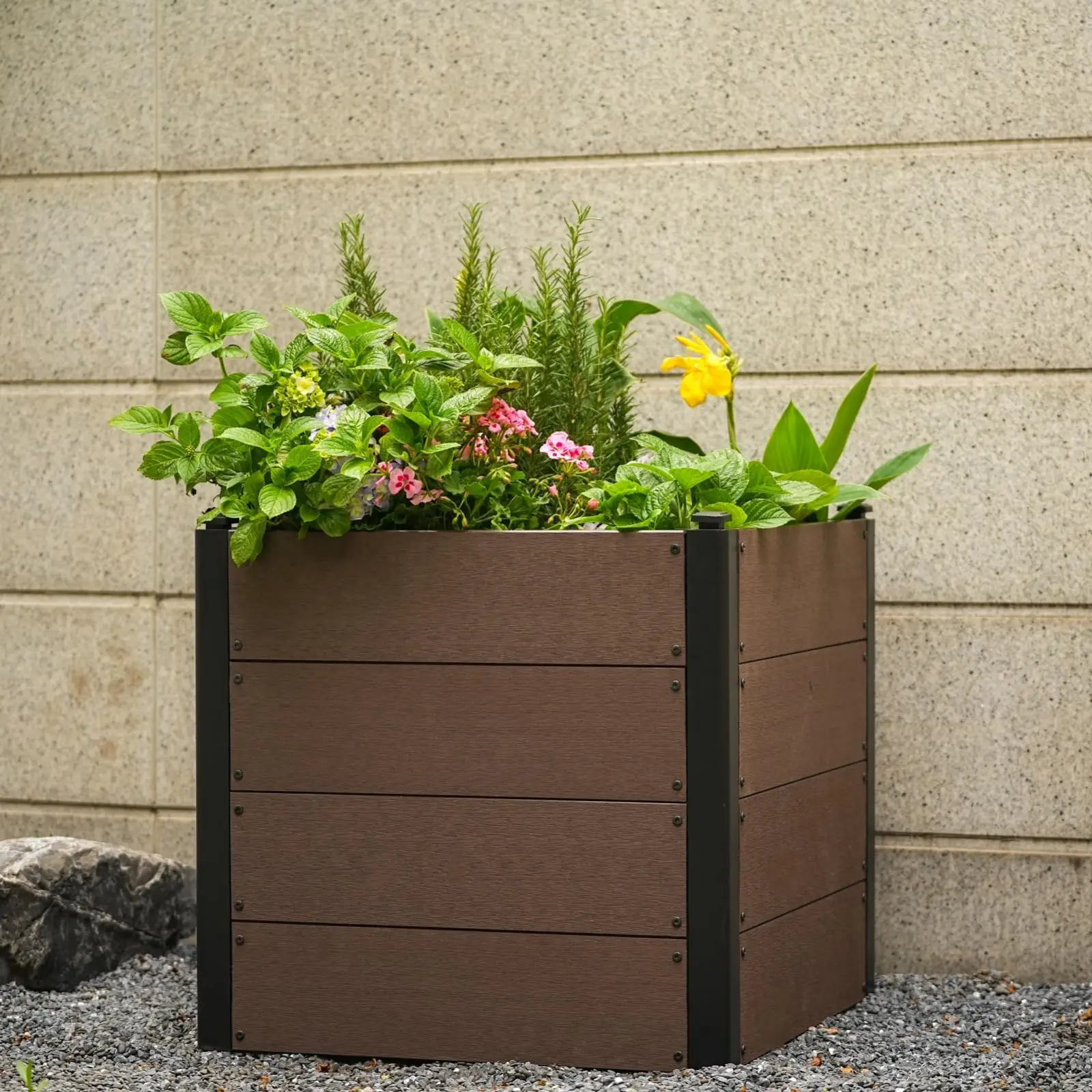 Jardinera Elevada de Madera para Jardín 64X64X60Cm—Con Fondo Abierto, Rectangular, Jardinera, Caja para Vegetales, Caja para Flores, para Patio y Balcón, Resistente a la Intemperie y Fácil de Montar, Marrón
