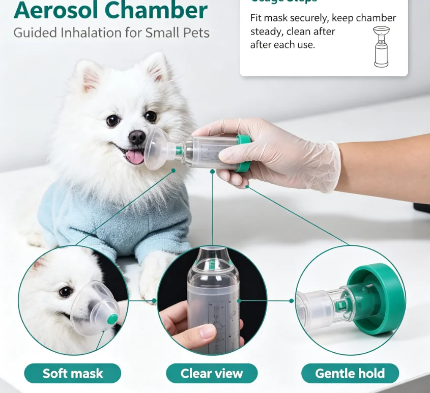 ZHAYAPet Aerosol Inhaler Spacer‑Chamber, Soft Silicone Breathing Mask For Cat Dog, Asthma Respiratory Treatment Veterinary Pet B