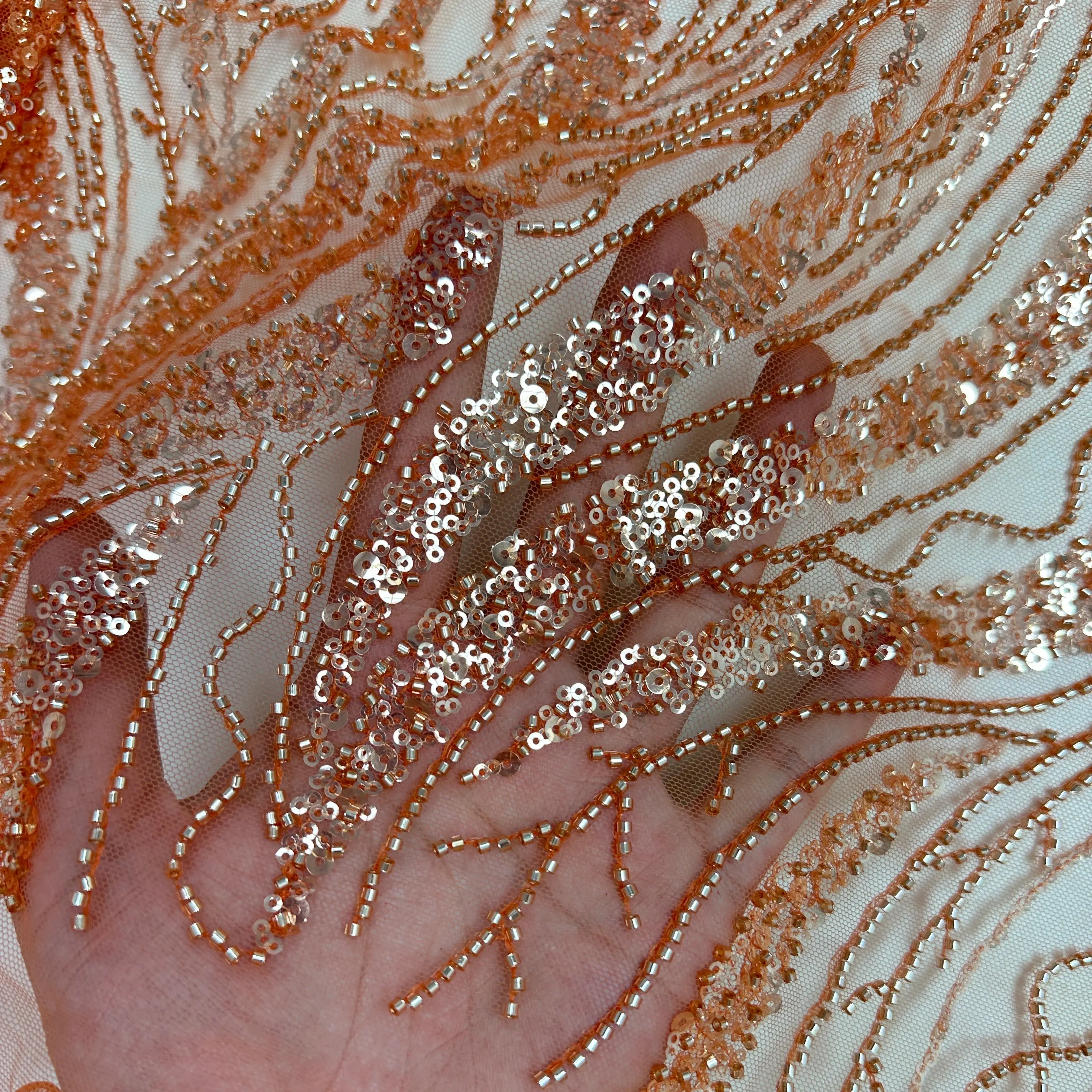 

Mesh Beaded African Lace Fabric High Quality Dynamic Chain Sequin Embroidery Pattern Home Decor Wedding Dress Fabric 5 yards