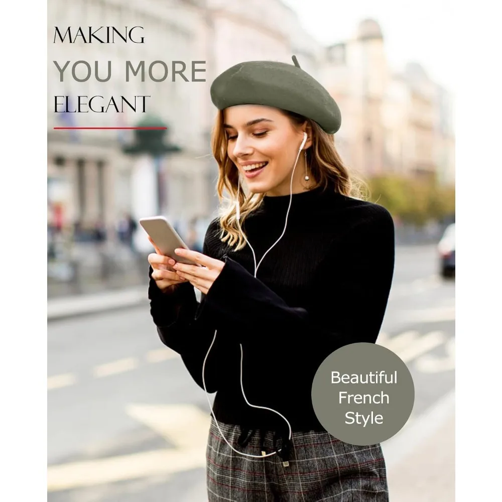 قبعات صوف للنساء - قبعات بيريه فرنسية كلاسيكية للنساء والأطفال، نمط فنان بلون موحد #3