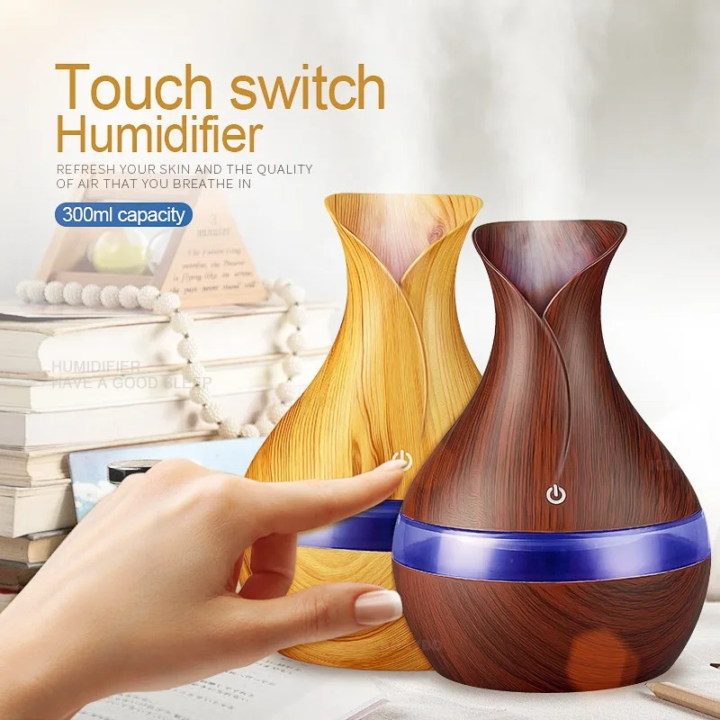 

USB Diffuser 7 LED Lights Wood Grain Essential Oils Humidifier Includes 2 bottles Aromatherapy Desktop Diffuser