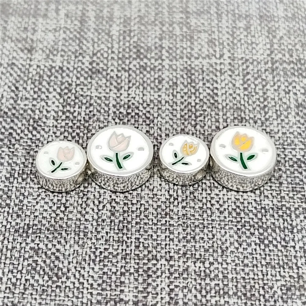 

Sterling Silver Tulip Flower Beads Enamel 925 Silver Small Floral Spacer 2-Sided for Bracelet 6mm 8mm